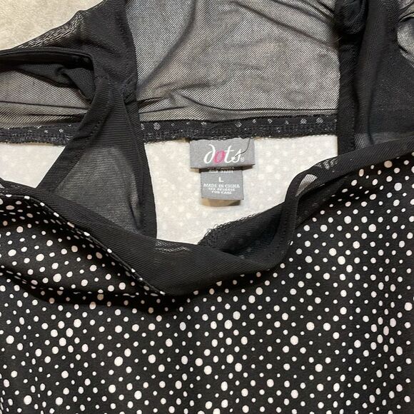 Dots Womens Sleeveless Blouse Black/White Polka Dot Peplum Ruffle Sz L - Picture 3 of 5